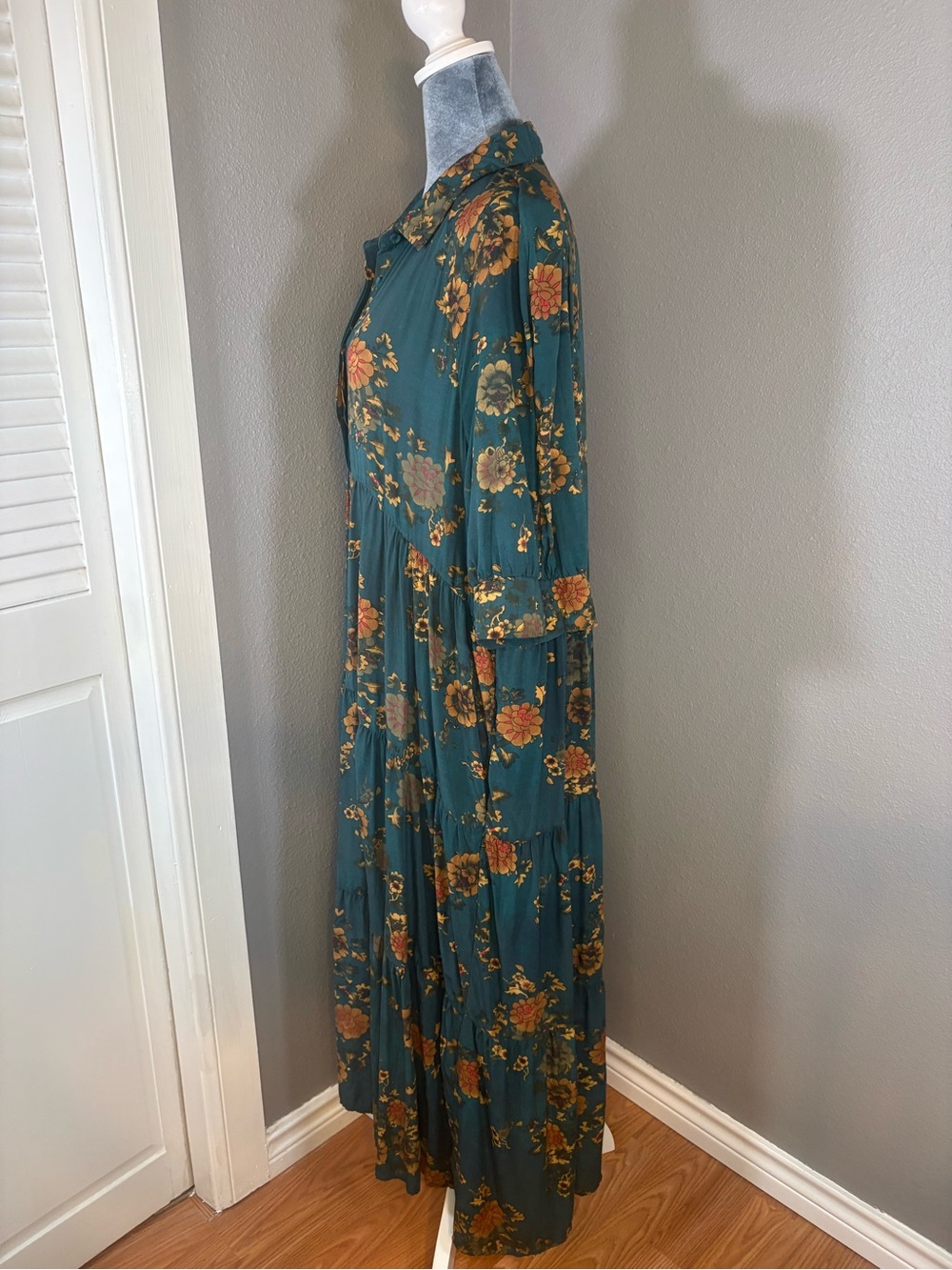 NATURAL LIFE Teal Floral Button-Front Tiered Midi Dress Size XL - Picture 8 of 12